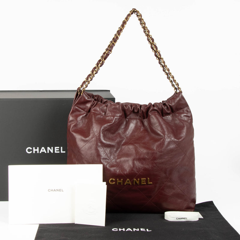 Shop the authentic Chanel 22 Burgundy Shoulder Bag second hand on Labellov.com