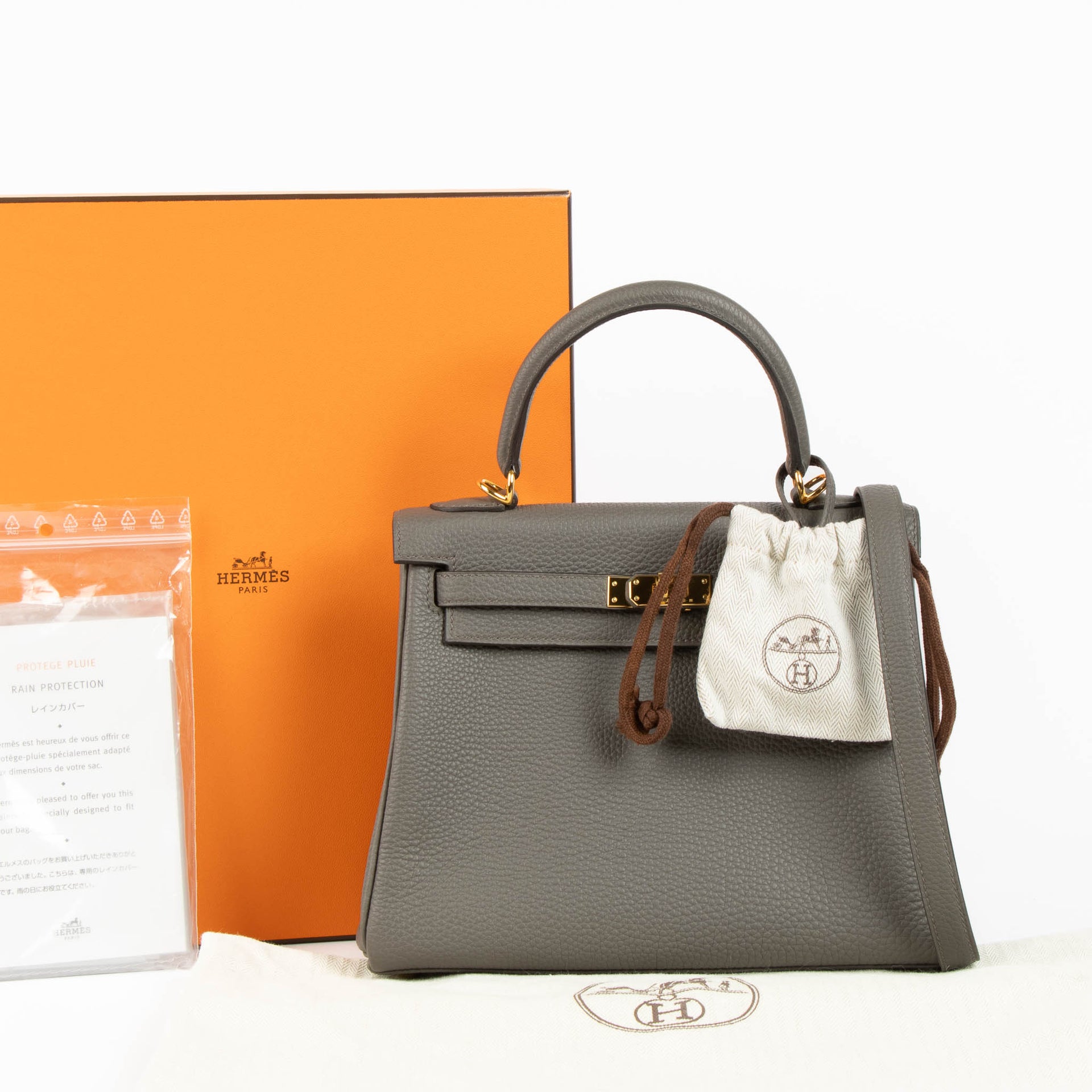 Hermès Kelly 25 Gris Étain Togo GHW