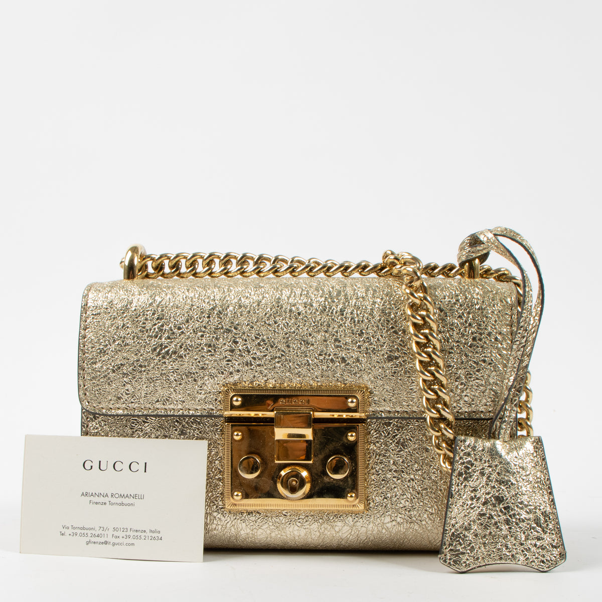 Gucci Gold Crinkled Leather Small Padlock Bag