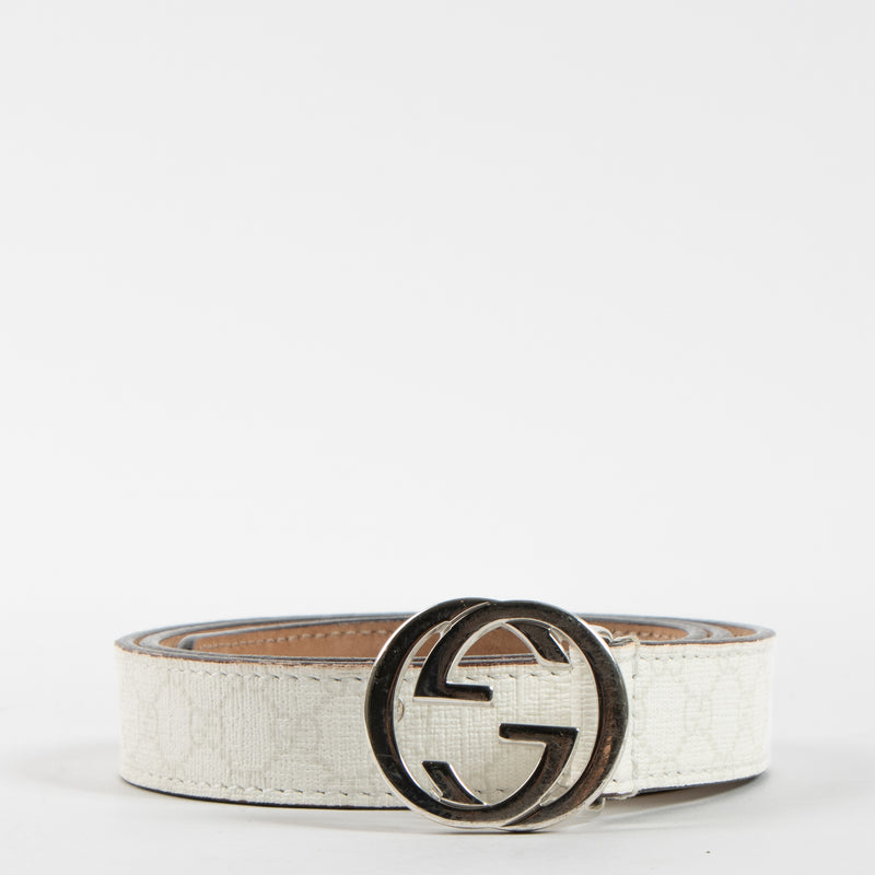 Gucci White GG Supreme Interlocking G Slim Belt