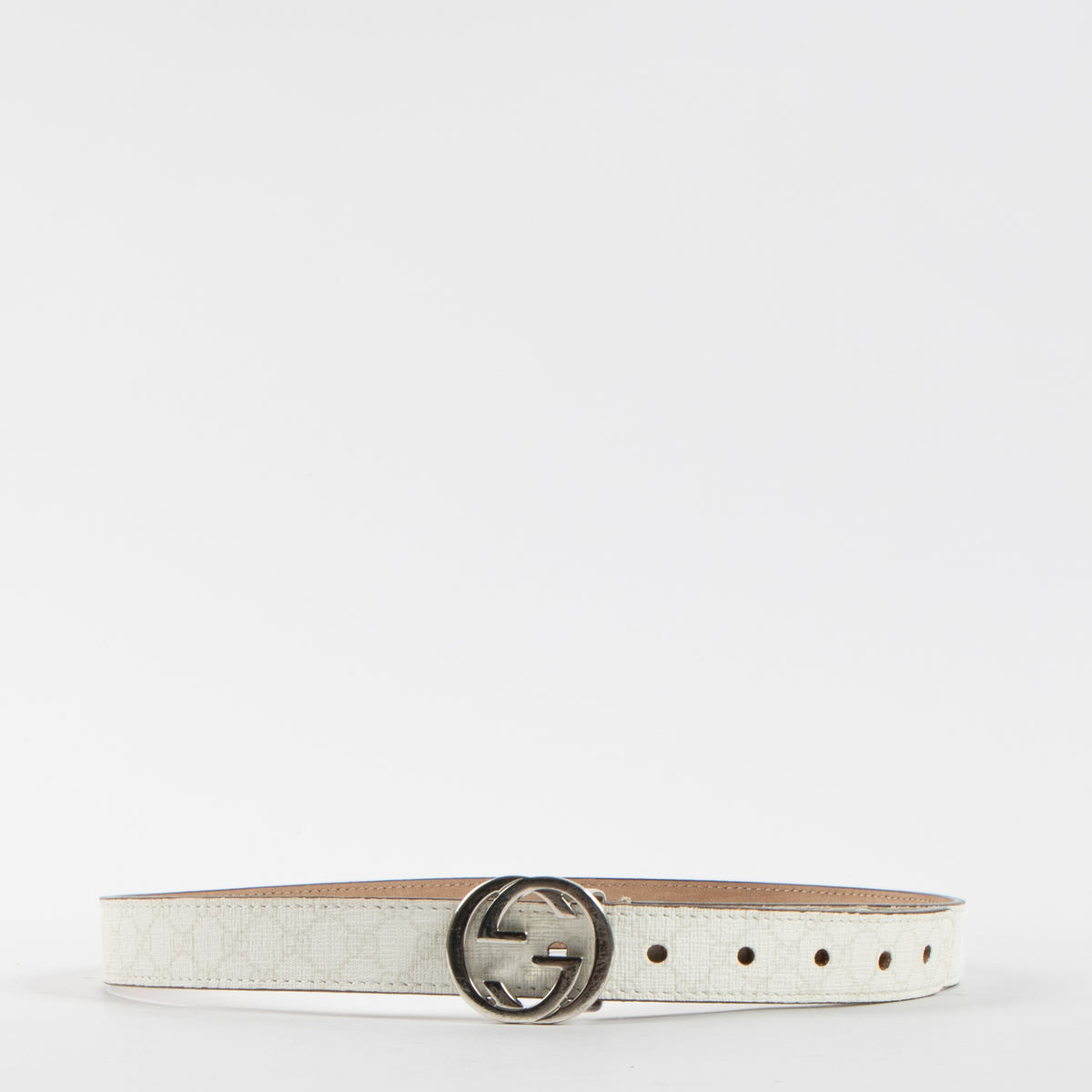 Gucci White GG Supreme Interlocking G Slim Belt