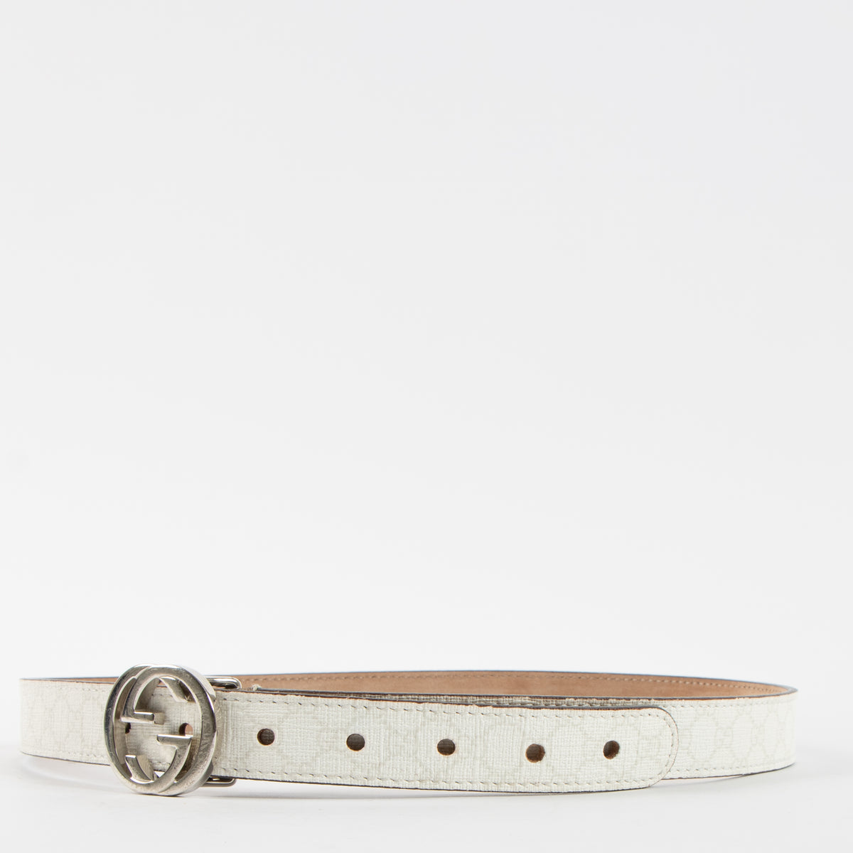 Gucci White GG Supreme Interlocking G Slim Belt