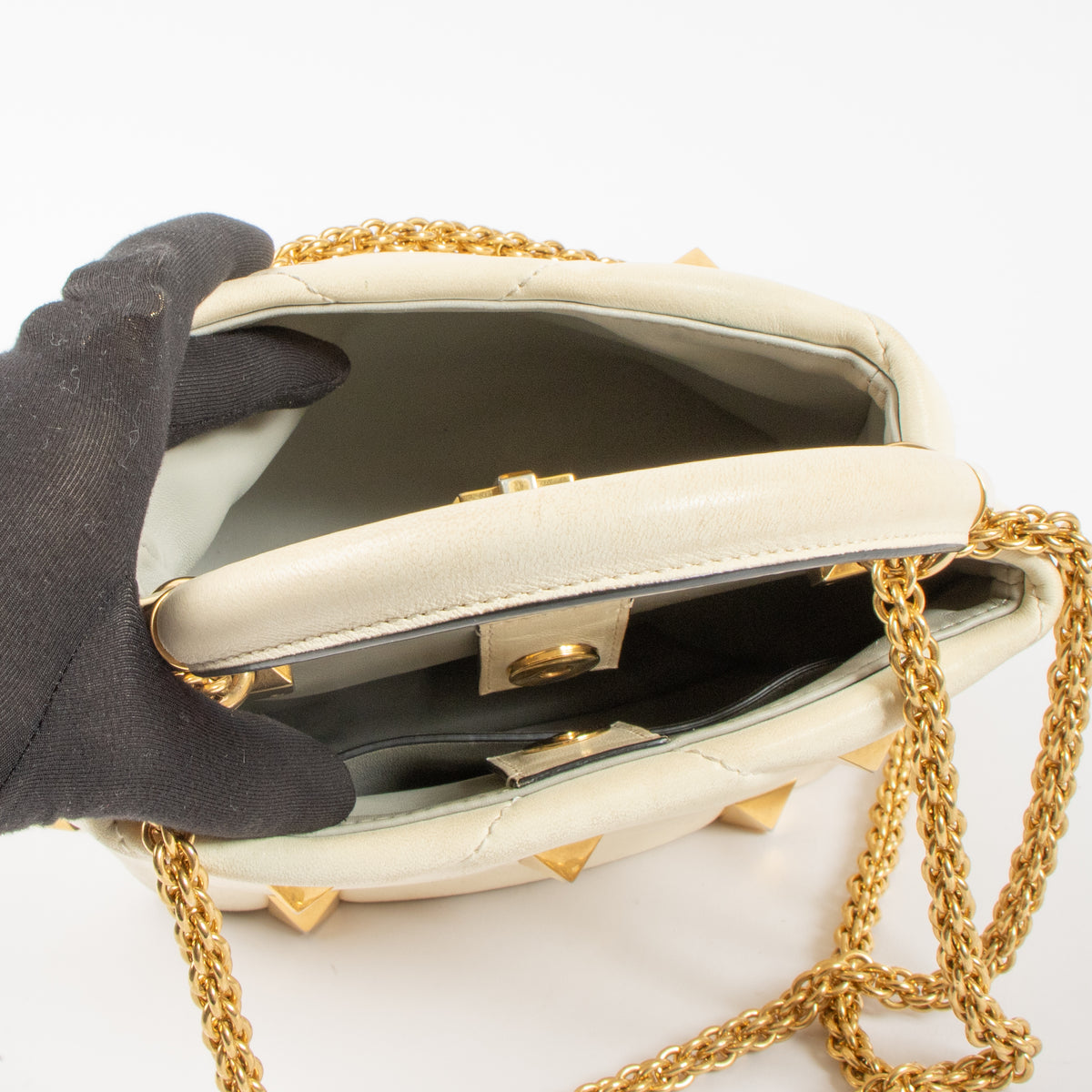 Valentino Garavani White Roman Stud Small The Handle Bag