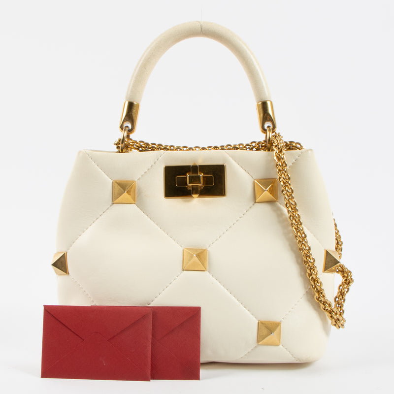 Valentino Garavani White Roman Stud Small The Handle Bag