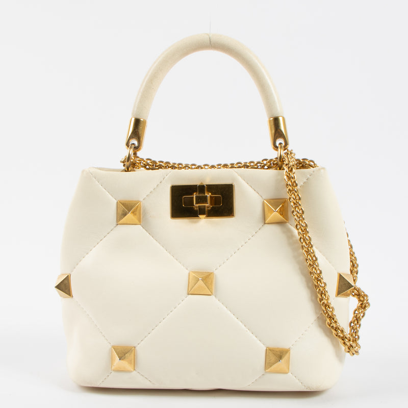 Valentino Garavani White Roman Stud Small The Handle Bag