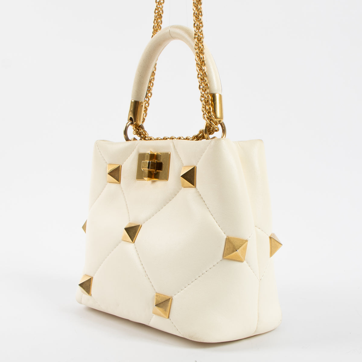 Valentino Garavani White Roman Stud Small The Handle Bag