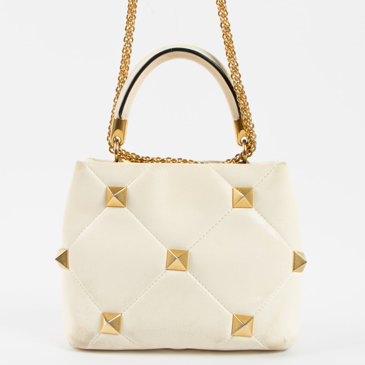 Valentino Garavani White Roman Stud Small The Handle Bag