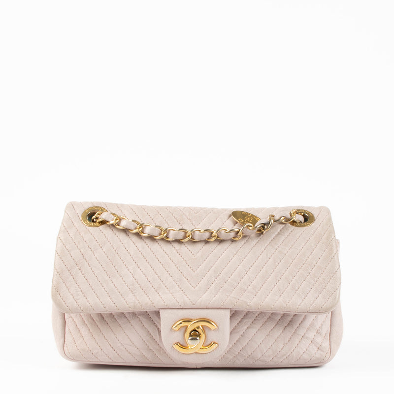 Chanel Pink Goatskin Small Chevron Medaillon Flap Bag