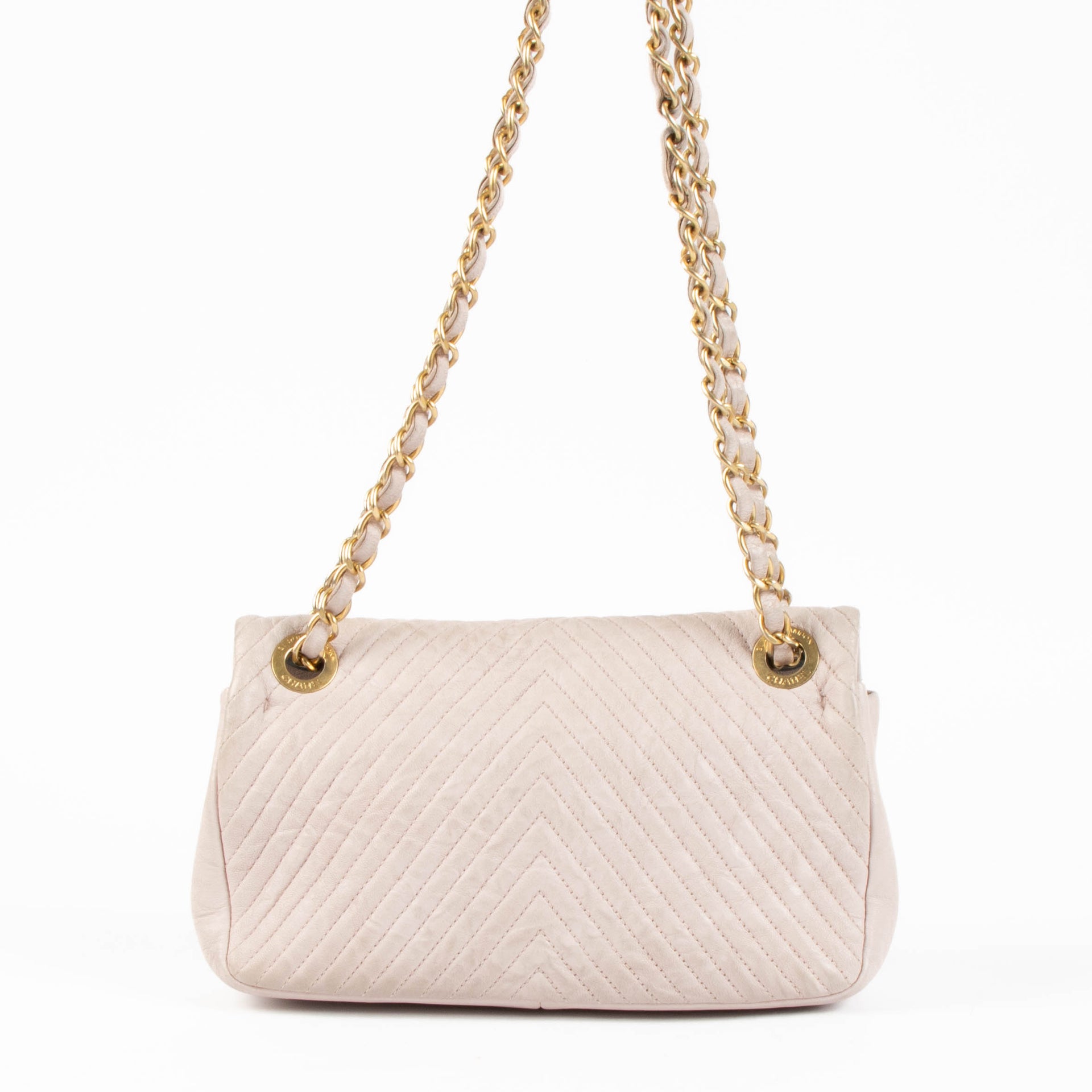Chanel Pink Goatskin Small Chevron Medaillon Flap Bag