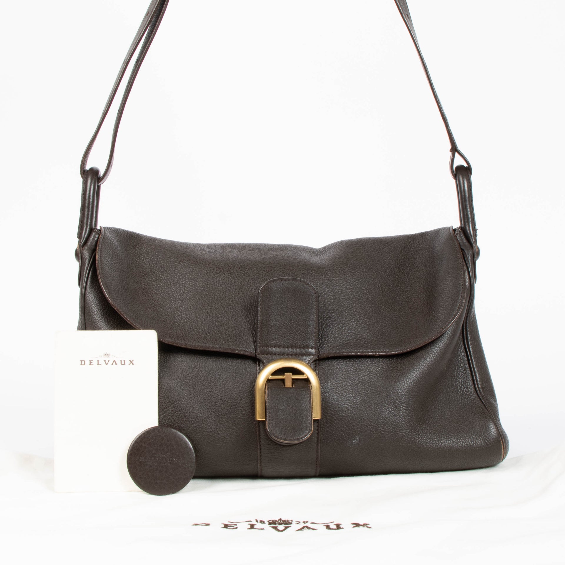 Delvaux Besace Taurillon Crispe Café Brillant Bag