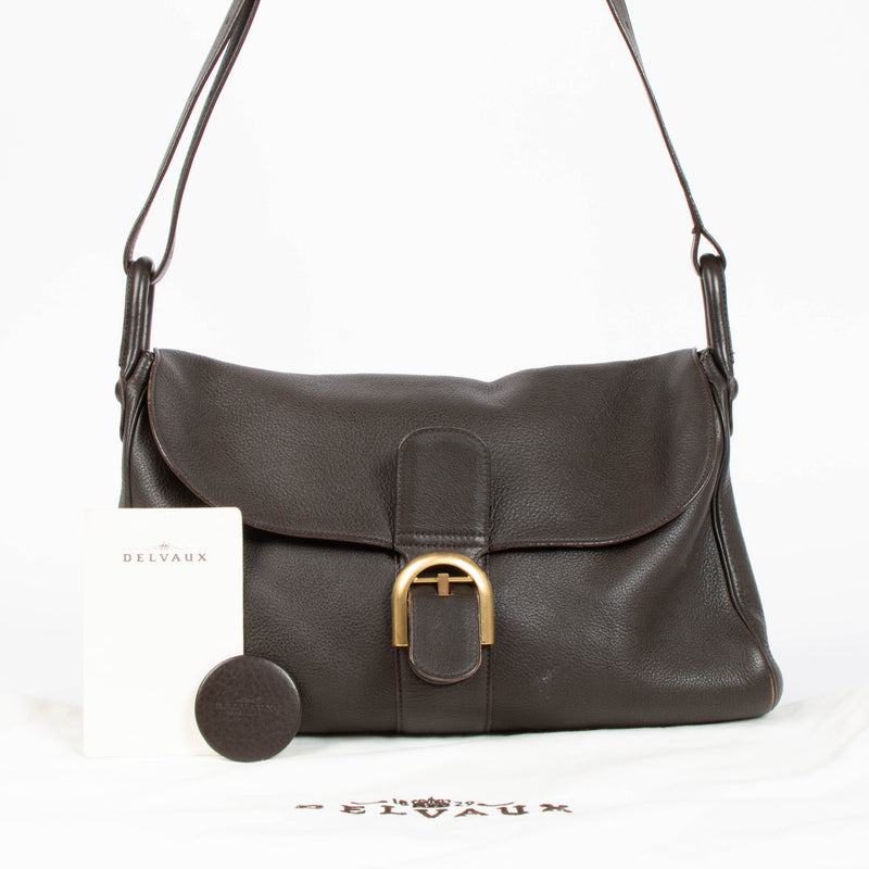 Delvaux Besace Taurillon Crispe Café Brillant Bag