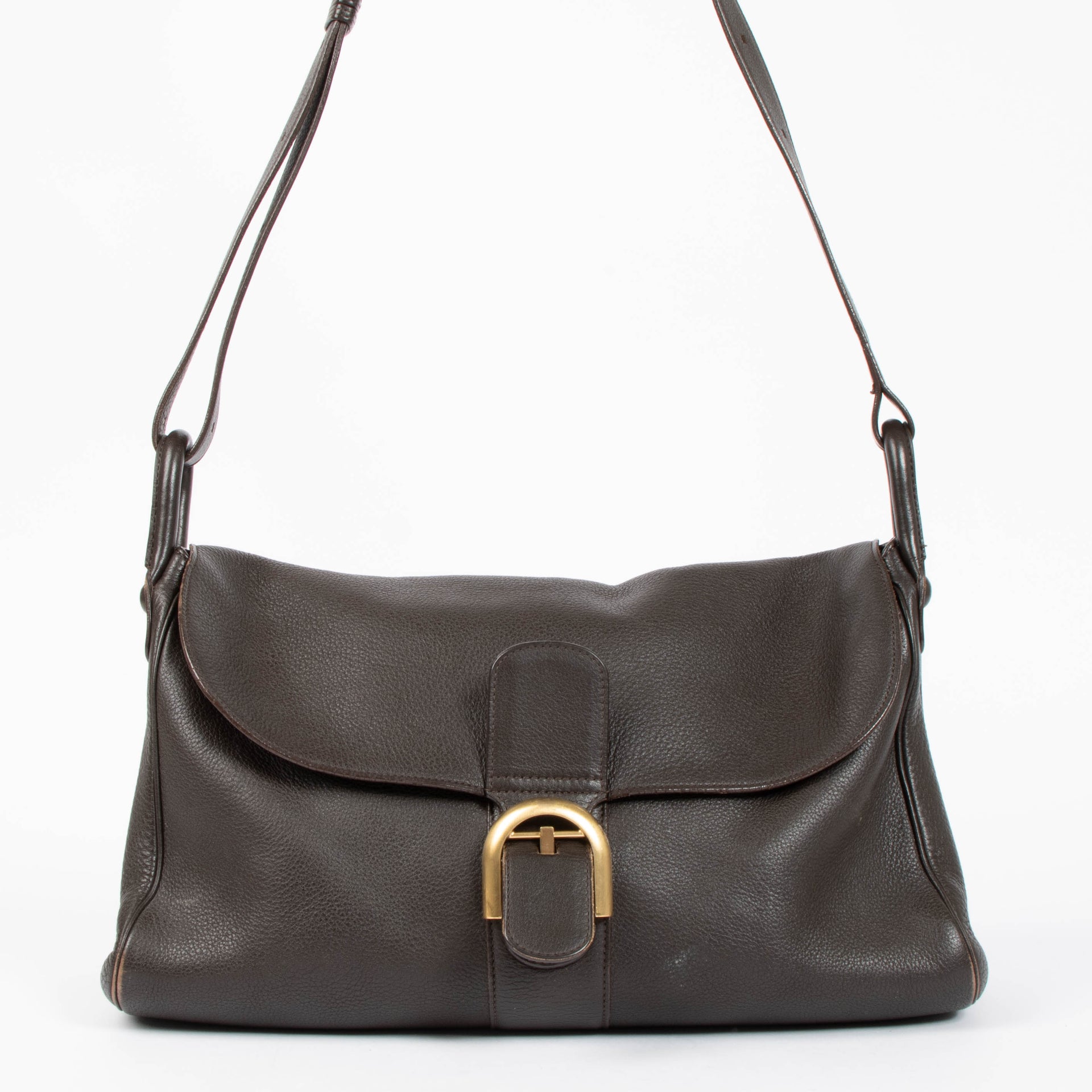 Delvaux Besace Taurillon Crispe Café Brillant Bag