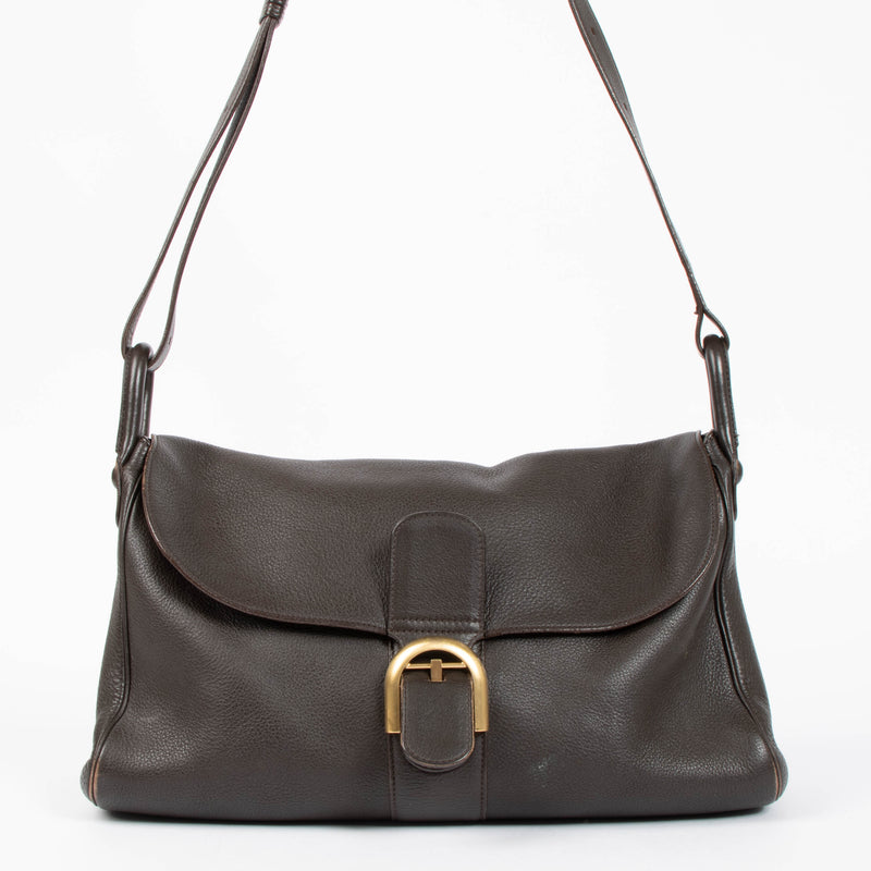 Delvaux Besace Taurillon Crispe Café Brillant Bag