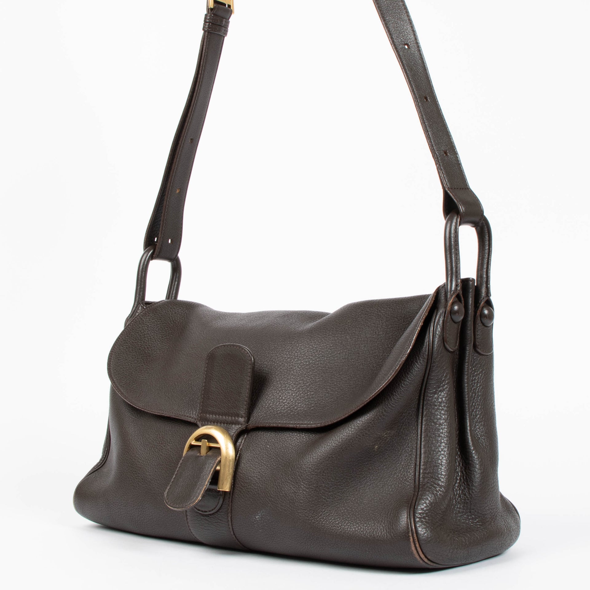 Delvaux Besace Taurillon Crispe Café Brillant Bag