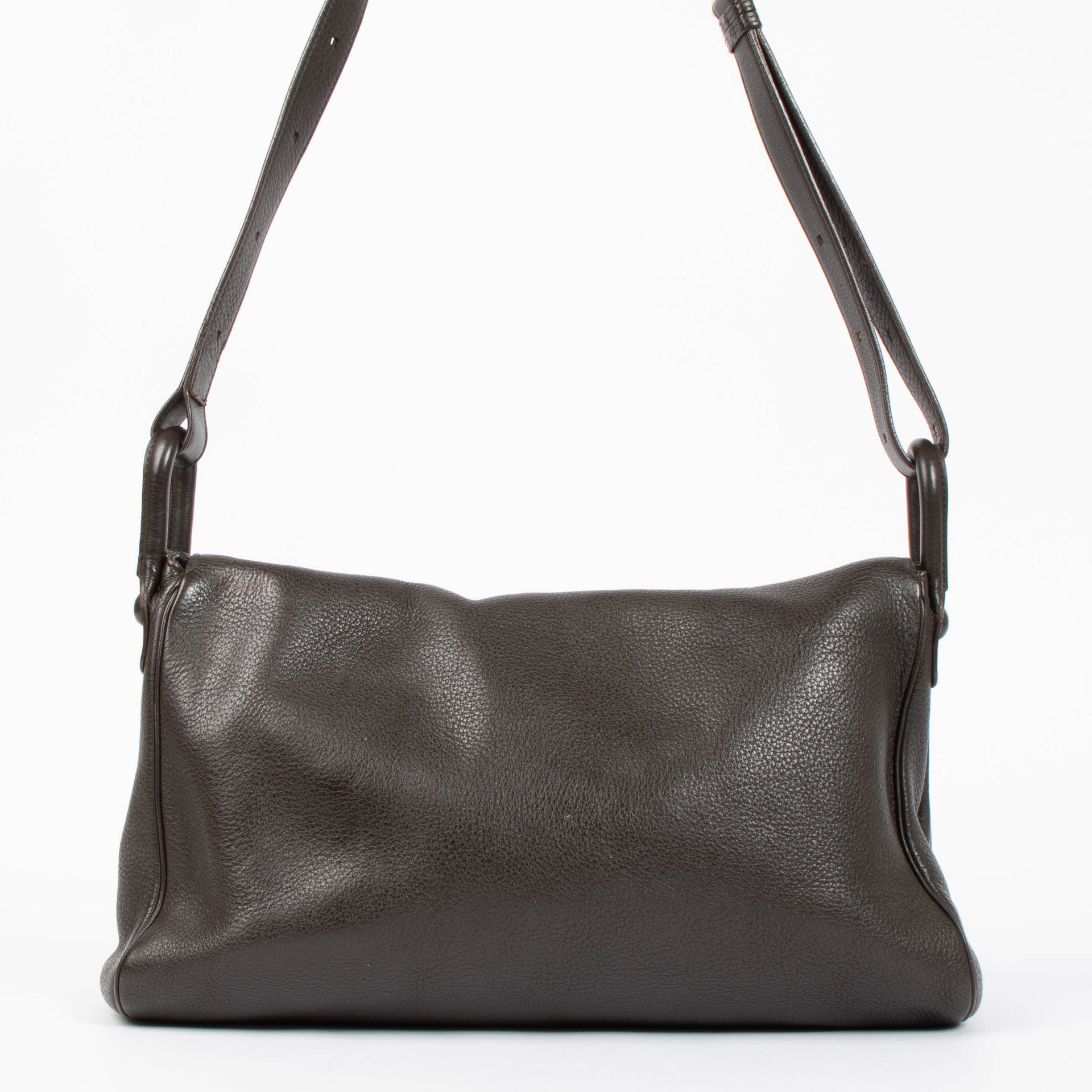 Delvaux Besace Taurillon Crispe Café Brillant Bag
