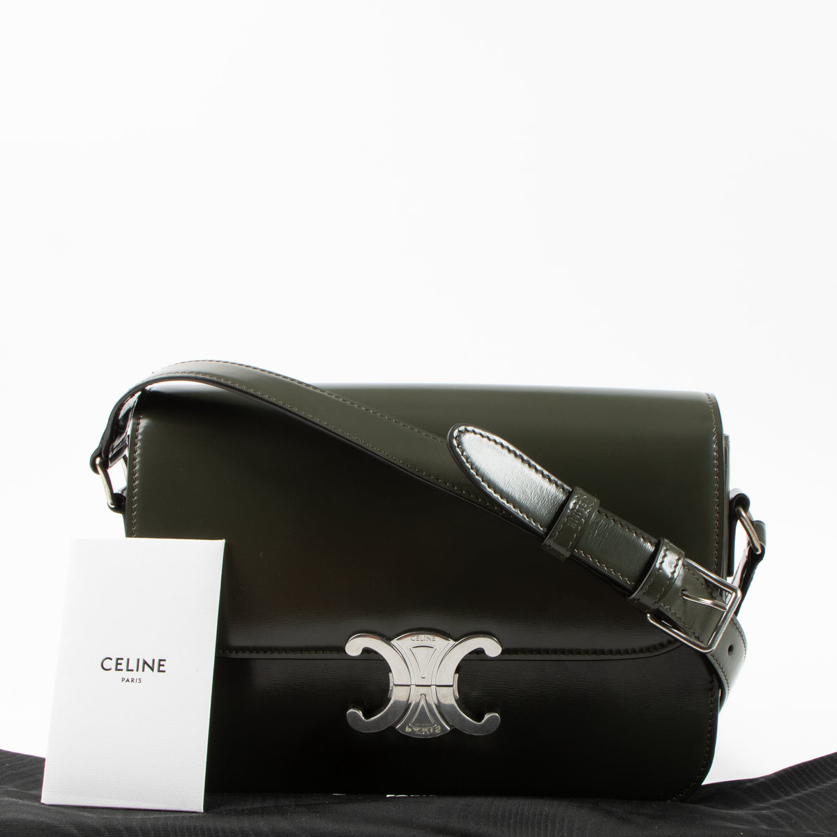 Celine Forest Green Shiny Calfskin Classique Triomphe Bag