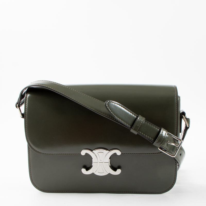 Celine Forest Green Shiny Calfskin Classique Triomphe Bag
