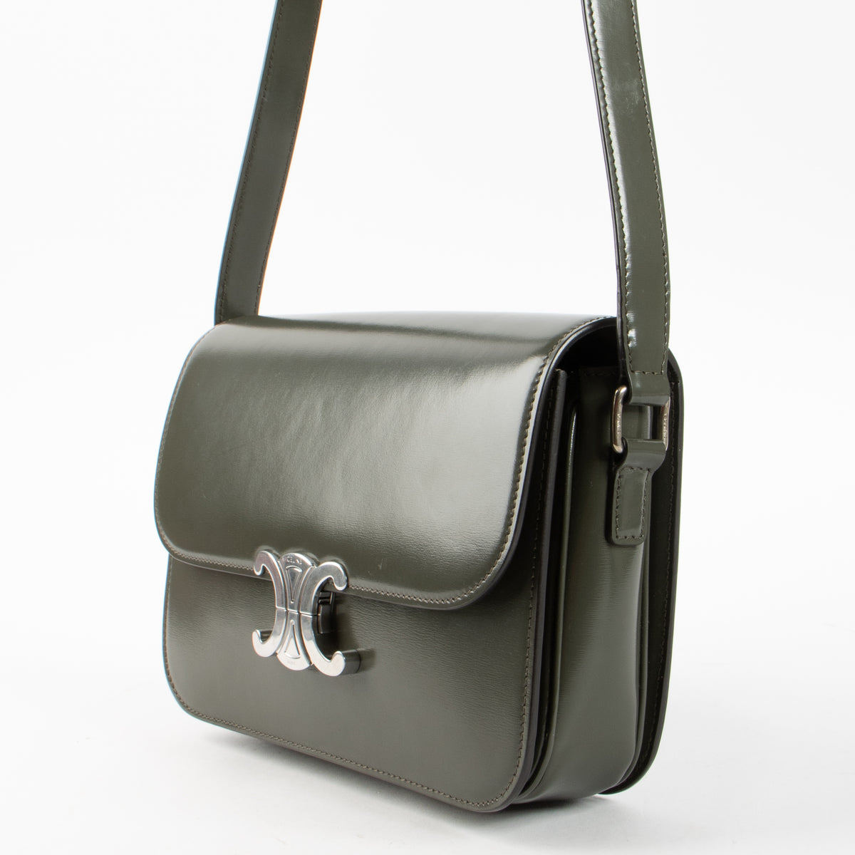 Celine Forest Green Shiny Calfskin Classique Triomphe Bag