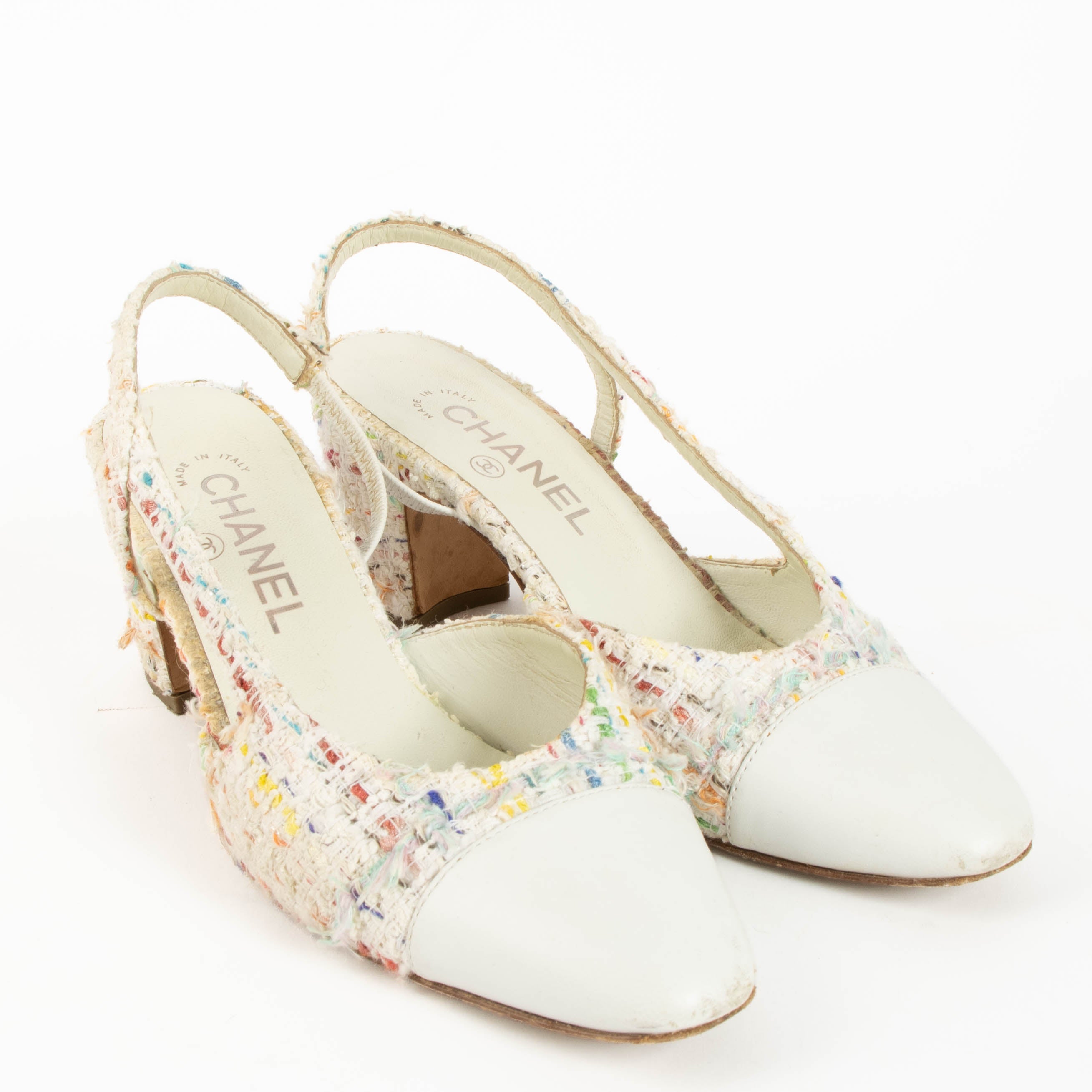 Chanel White Tweed Slingbacks - Size 37,5 – Labellov