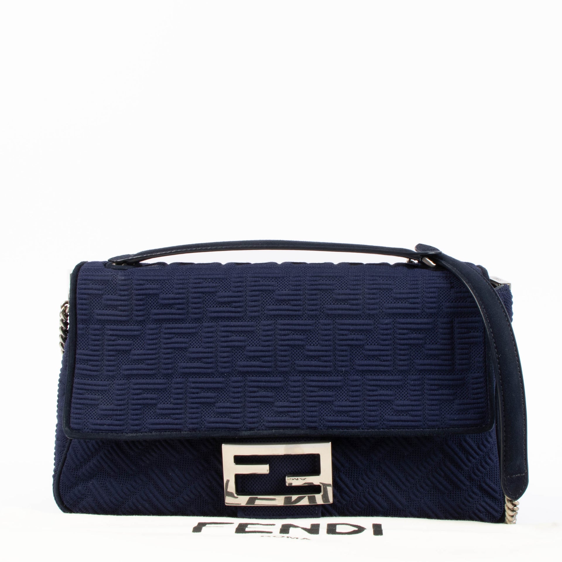 Sac Fendi Baguette grand format à chaîne motif FF bleu