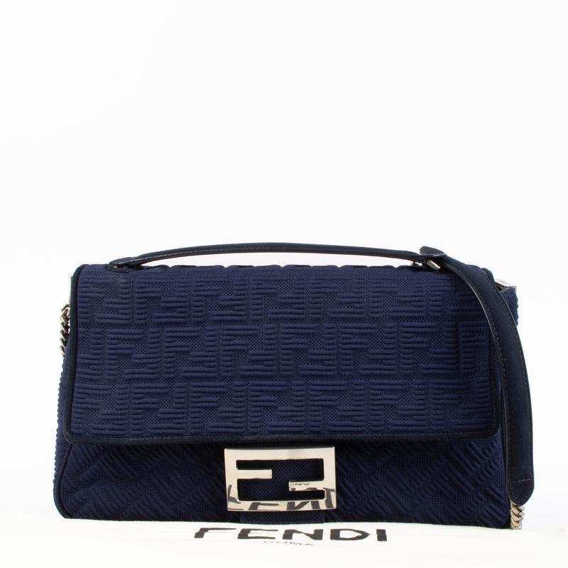 Sac Fendi Baguette grand format à chaîne motif FF bleu