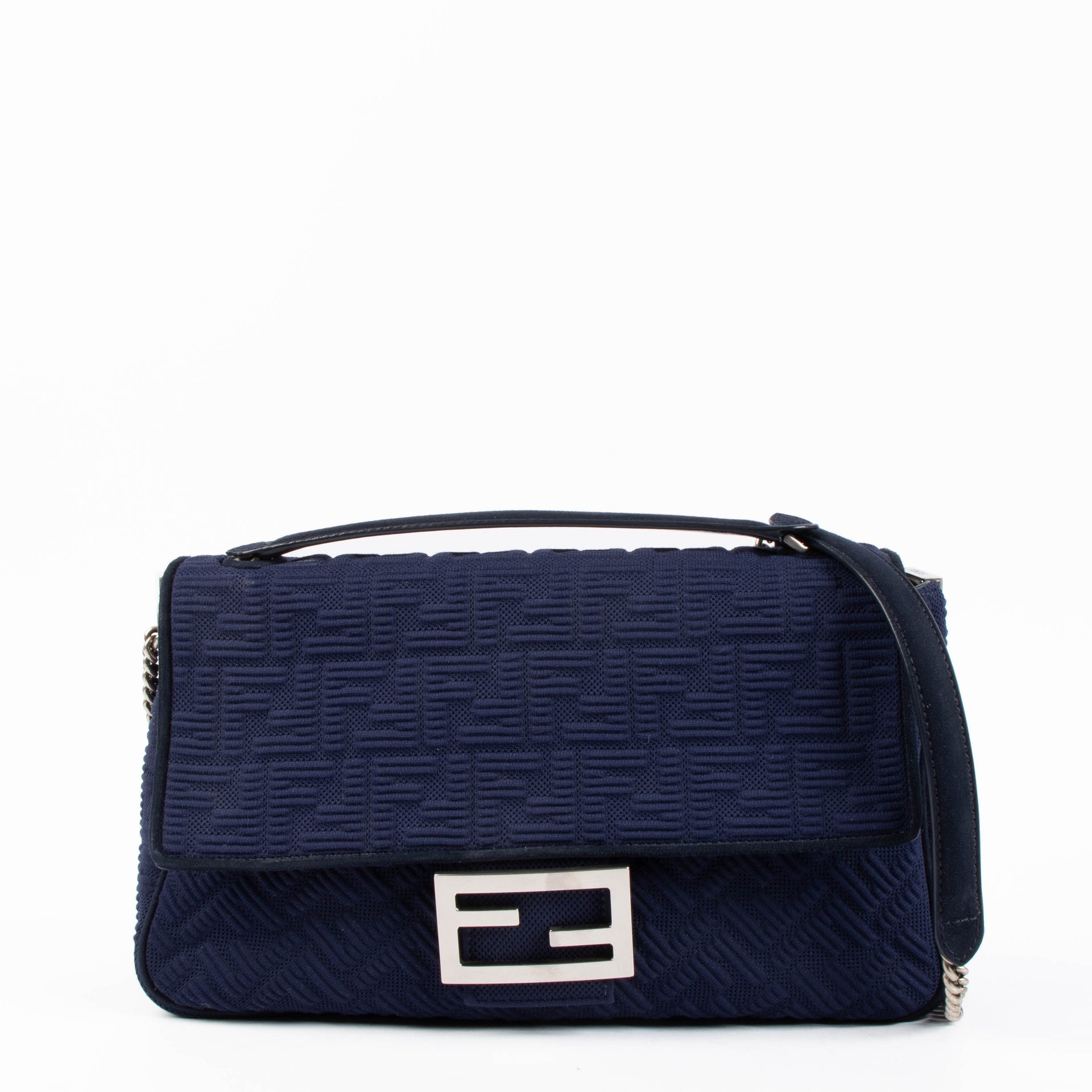 Sac Fendi Baguette grand format à chaîne motif FF bleu