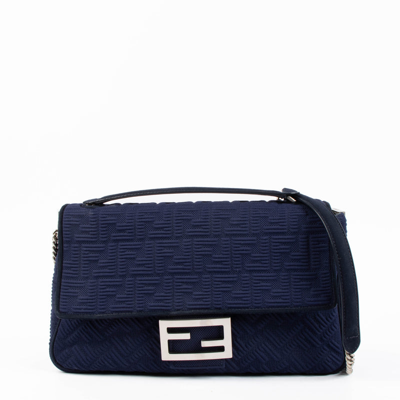 Sac Fendi Baguette grand format à chaîne motif FF bleu