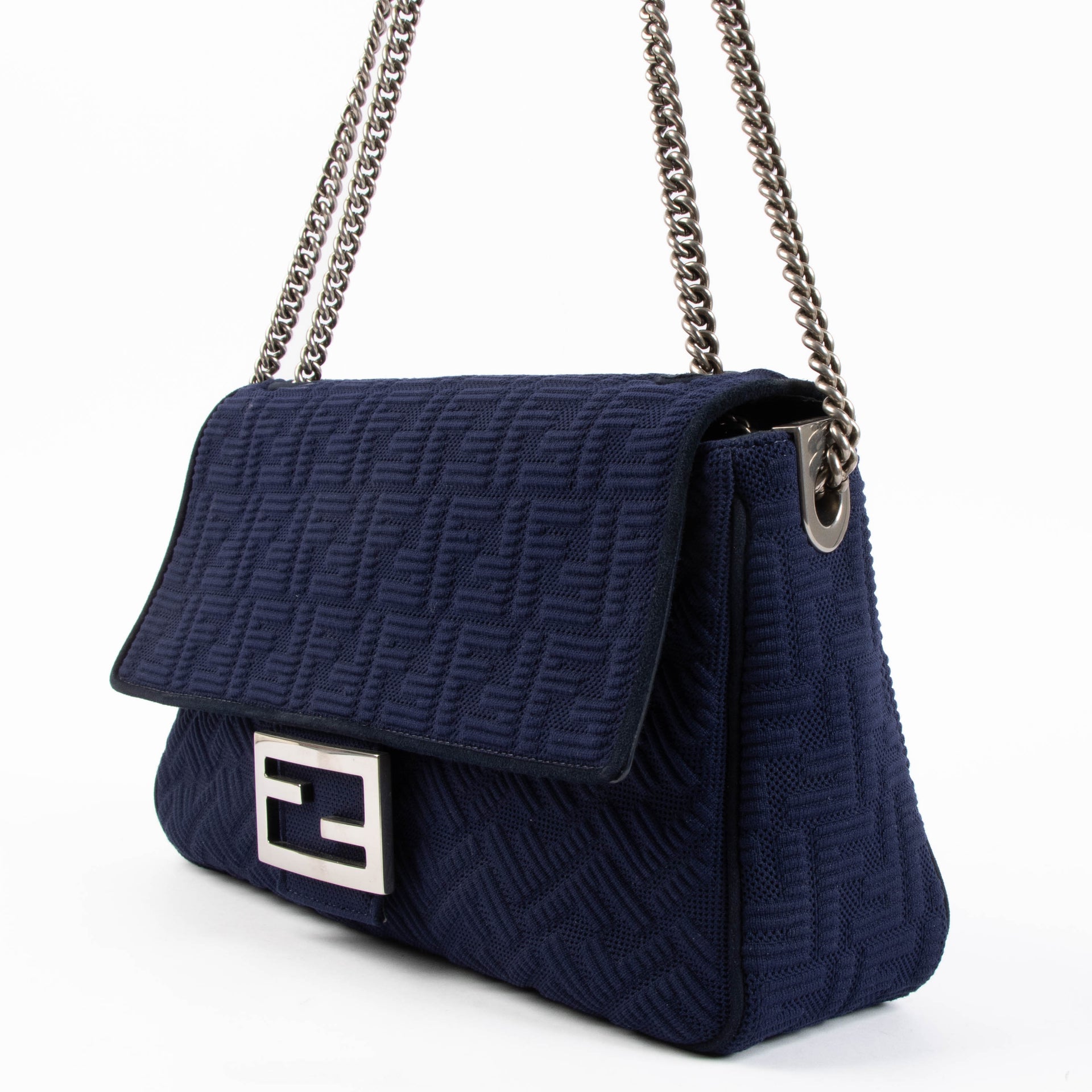 Sac Fendi Baguette grand format à chaîne motif FF bleu