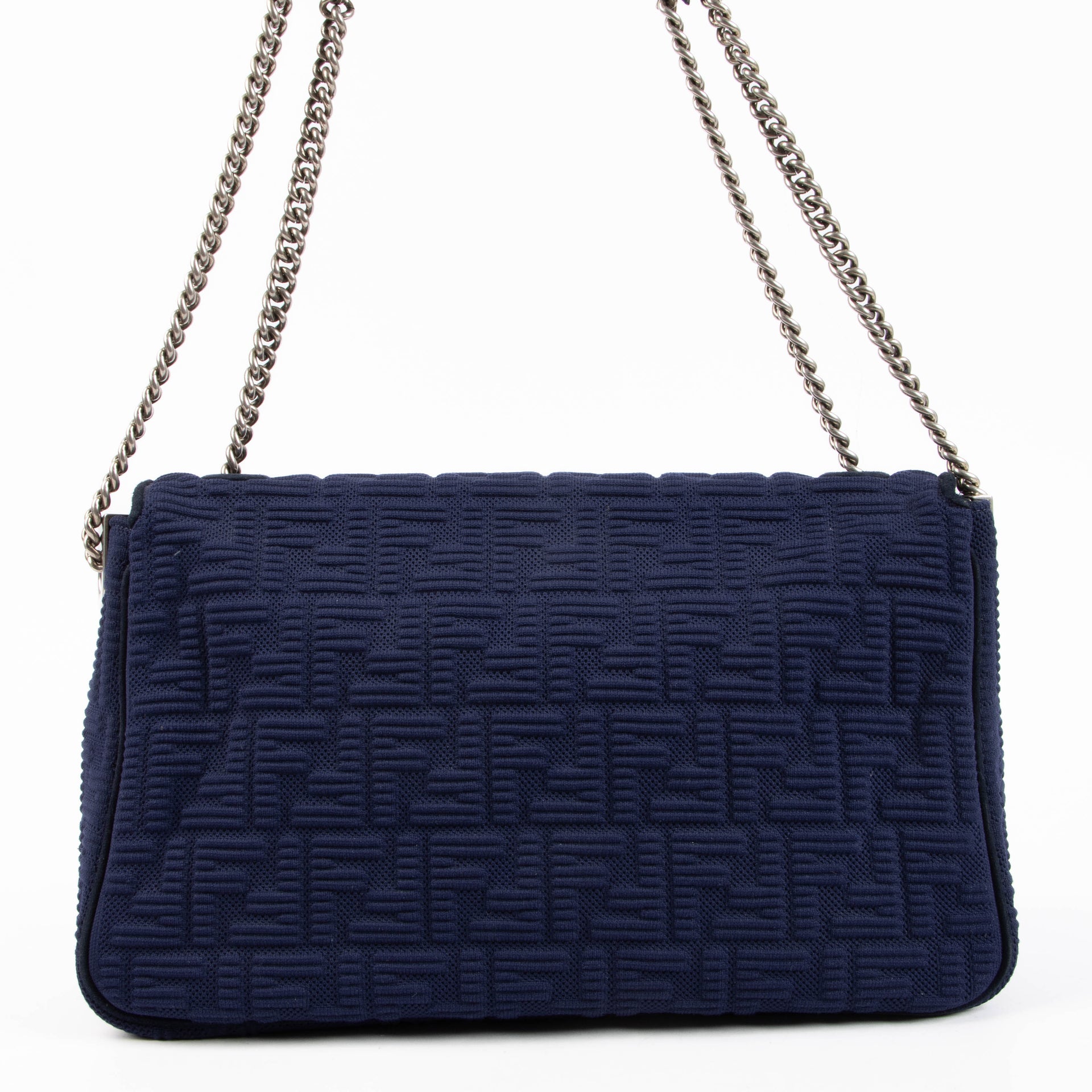 Sac Fendi Baguette grand format à chaîne motif FF bleu