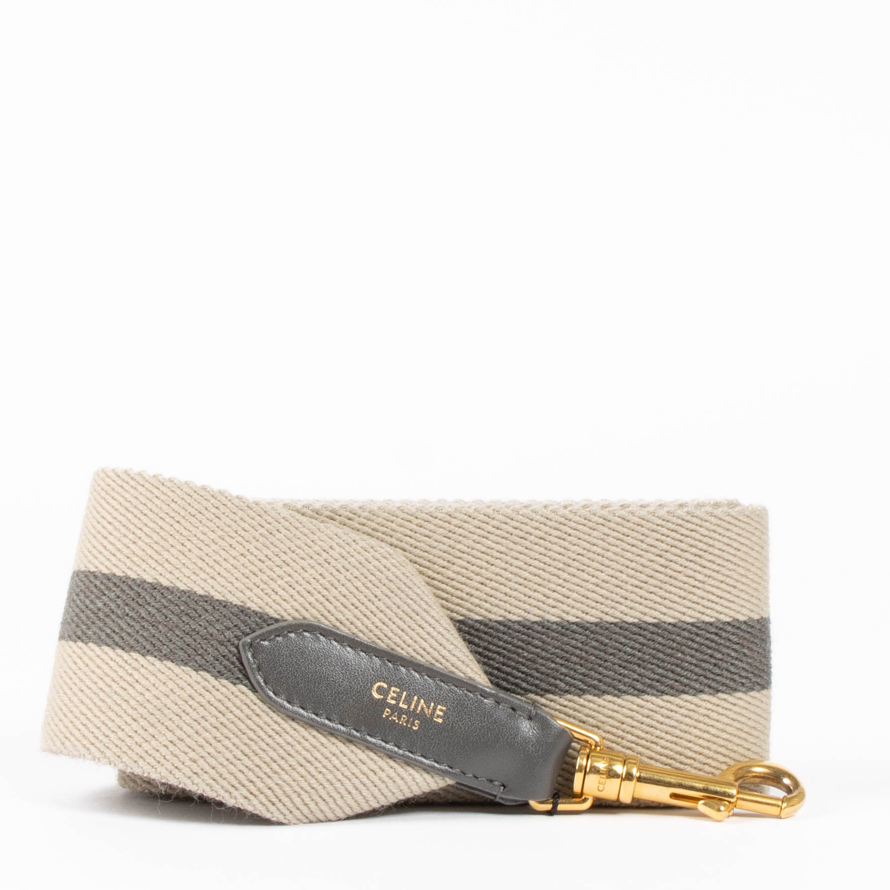 Celine Taupe Striped Canvas Strap