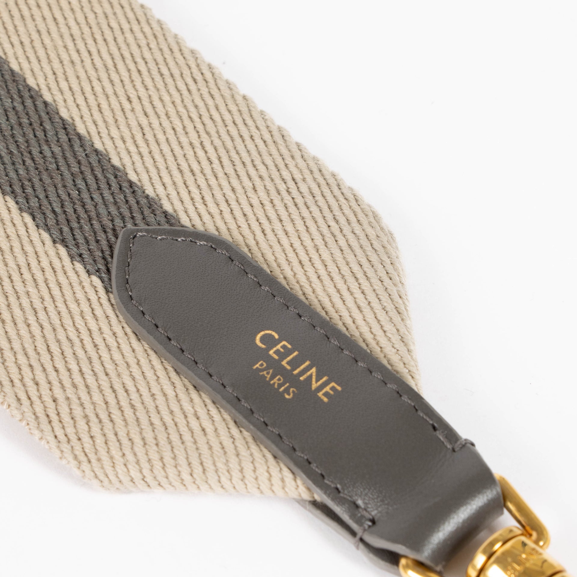 Celine Taupe Striped Canvas Strap