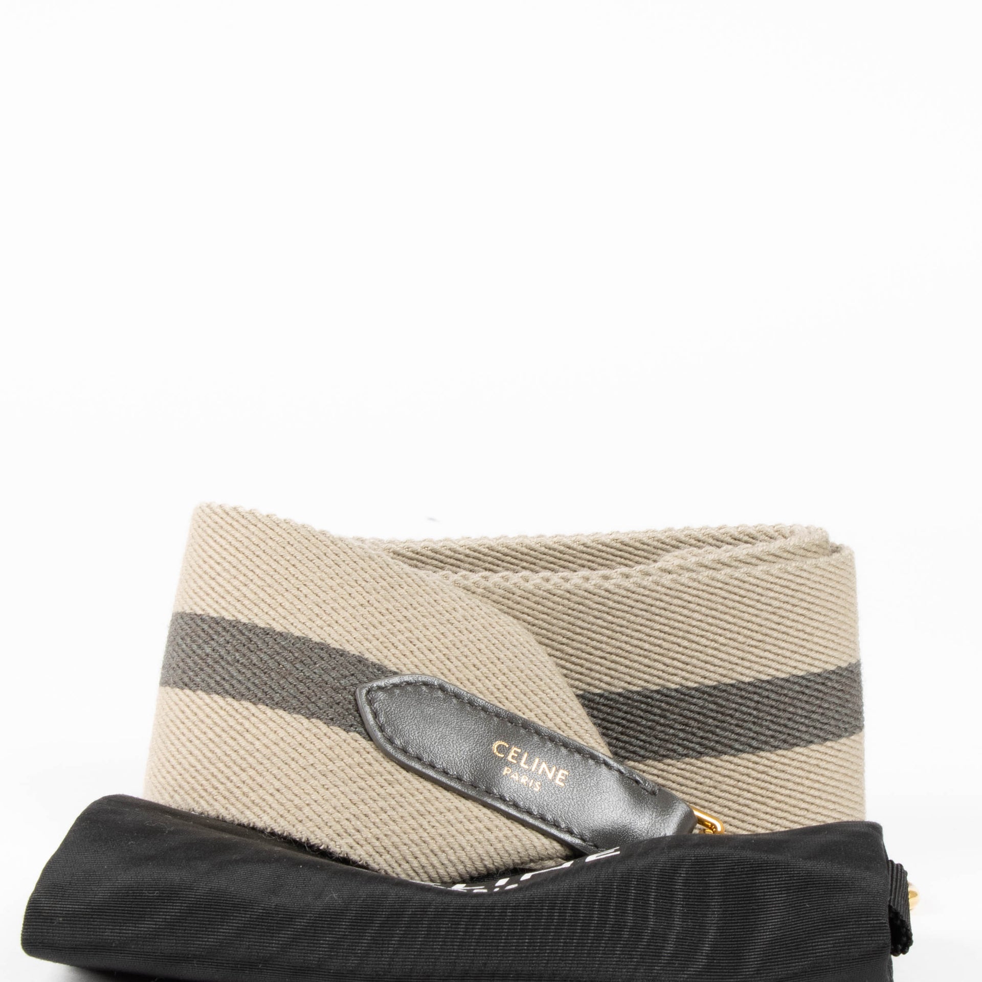 Celine Taupe Striped Canvas Strap