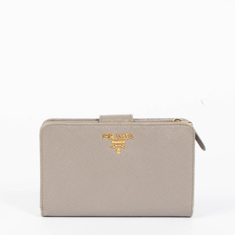 Shop the authentic Prada Taupe Saffiano Wallet second hand on Labellov.com