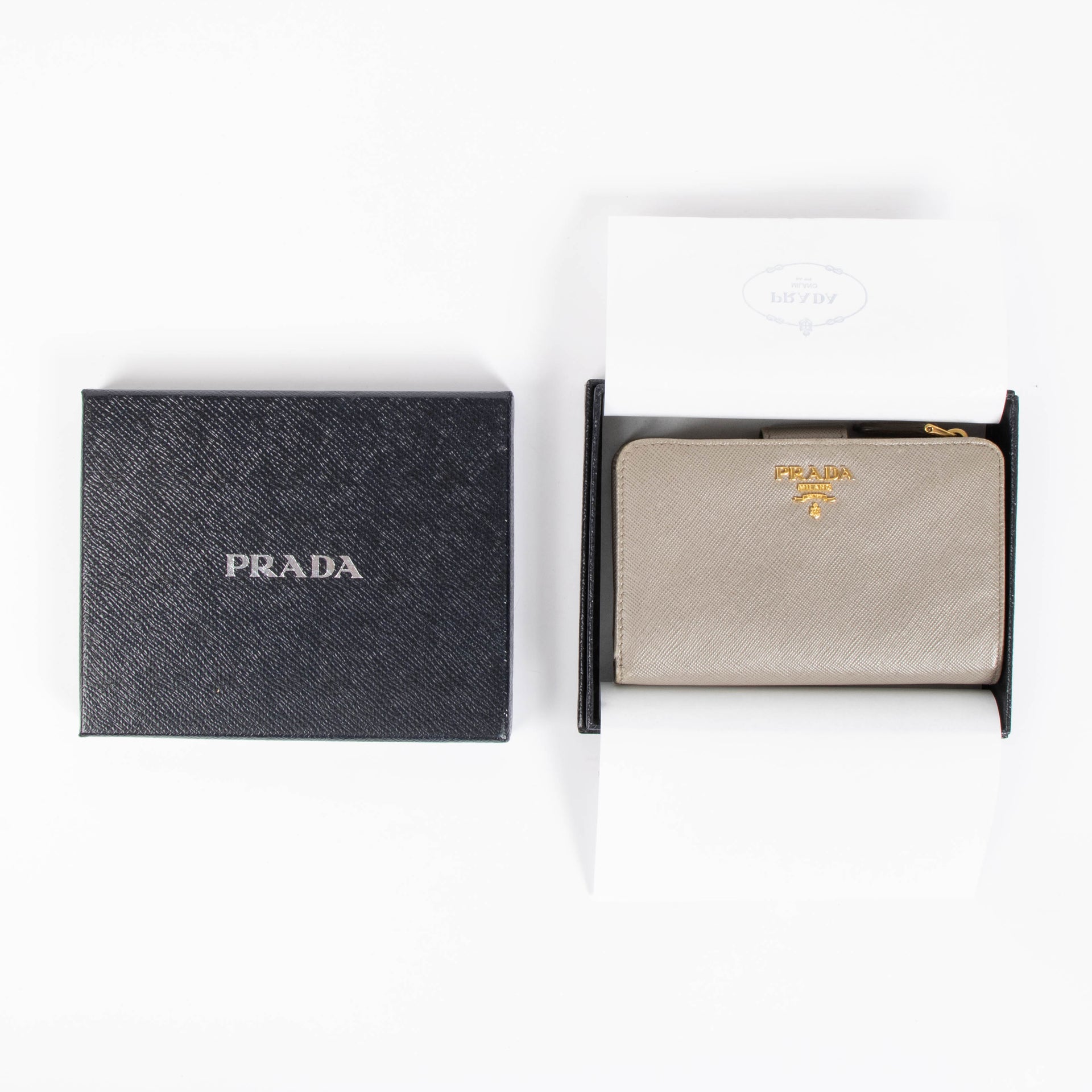 Shop the authentic Prada Taupe Saffiano Wallet second hand on Labellov.com