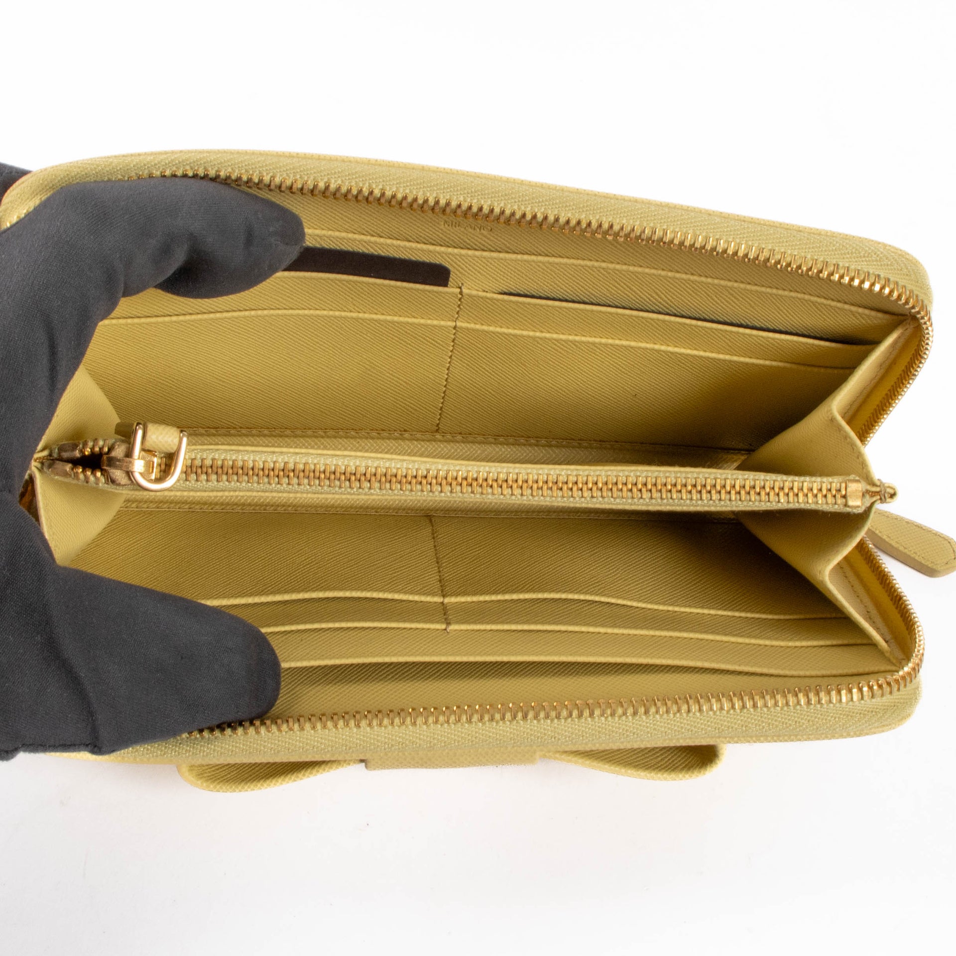 Shop the authentic Prada Polline Yellow Saffiano Wallet brand new on Labellov.com