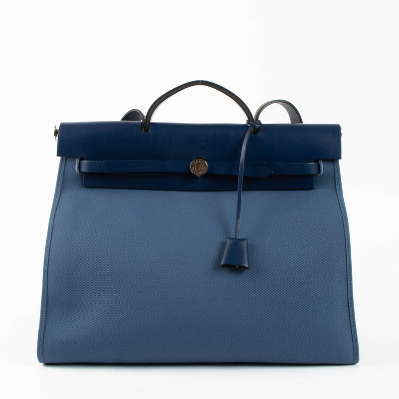 Shop the authentic Hermes Herbag Zip 39 Bleu Brighton/Bleu Saphir Canvas/Leather PHW second hand on Labellov.com