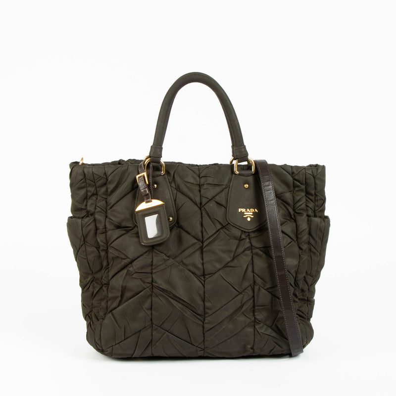 Shop this 100% authentic Prada Green Quilted Tessuto Tote Bag at Labellov.com