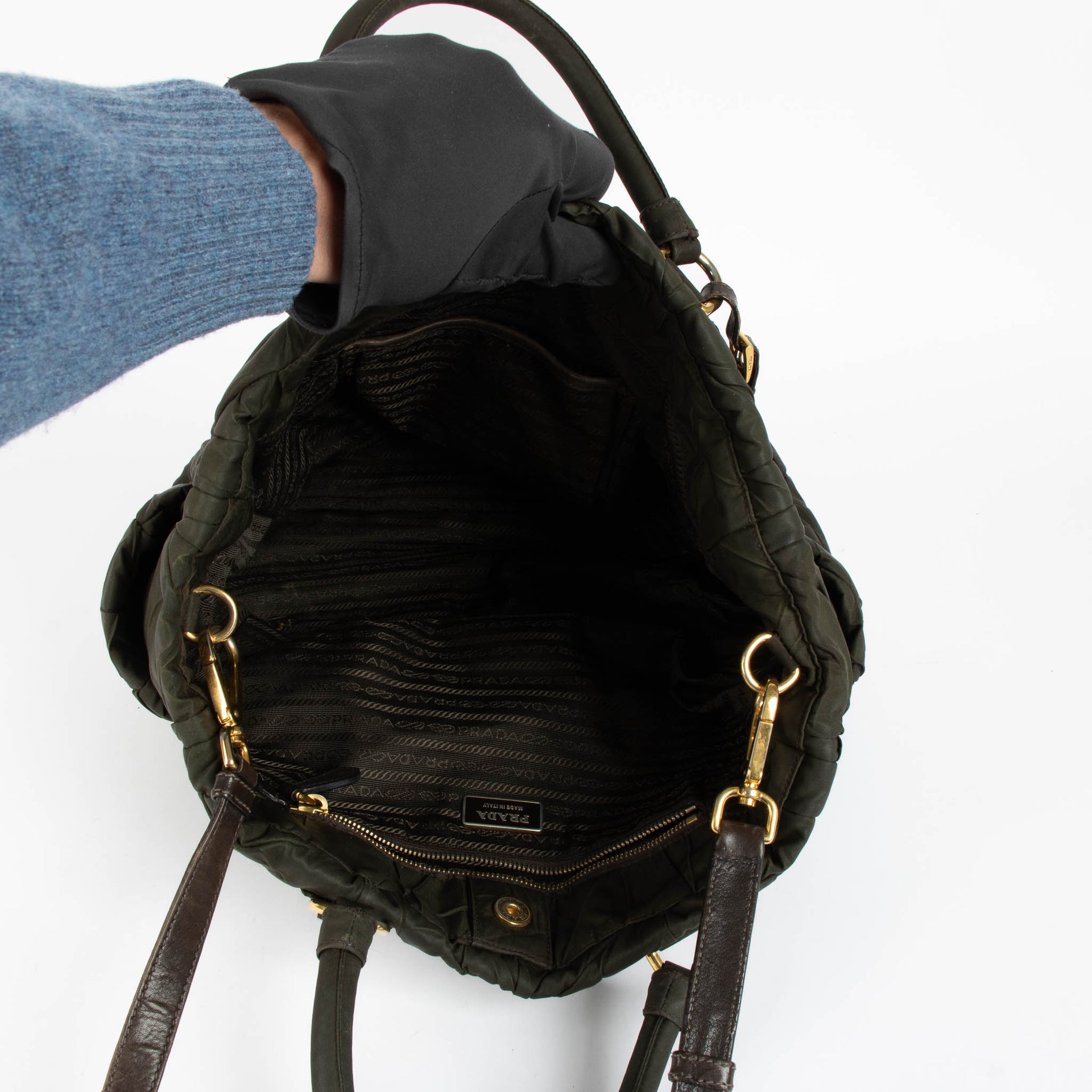 Shop this 100% authentic Prada Green Quilted Tessuto Tote Bag at 