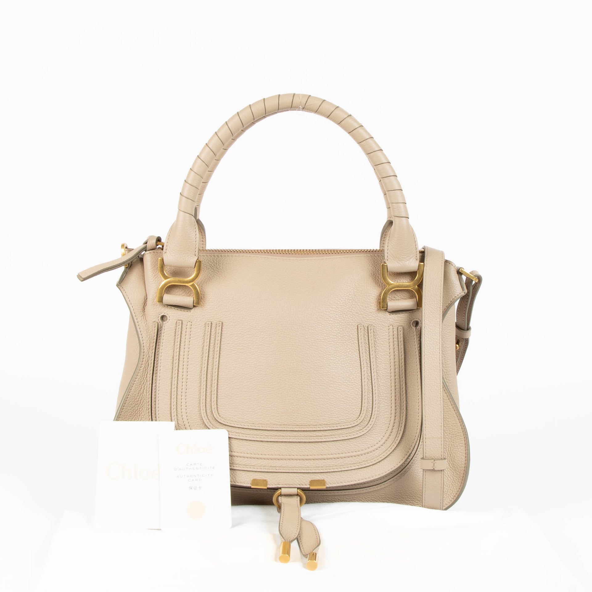 Sac Marcie moyen en cuir beige Chloé