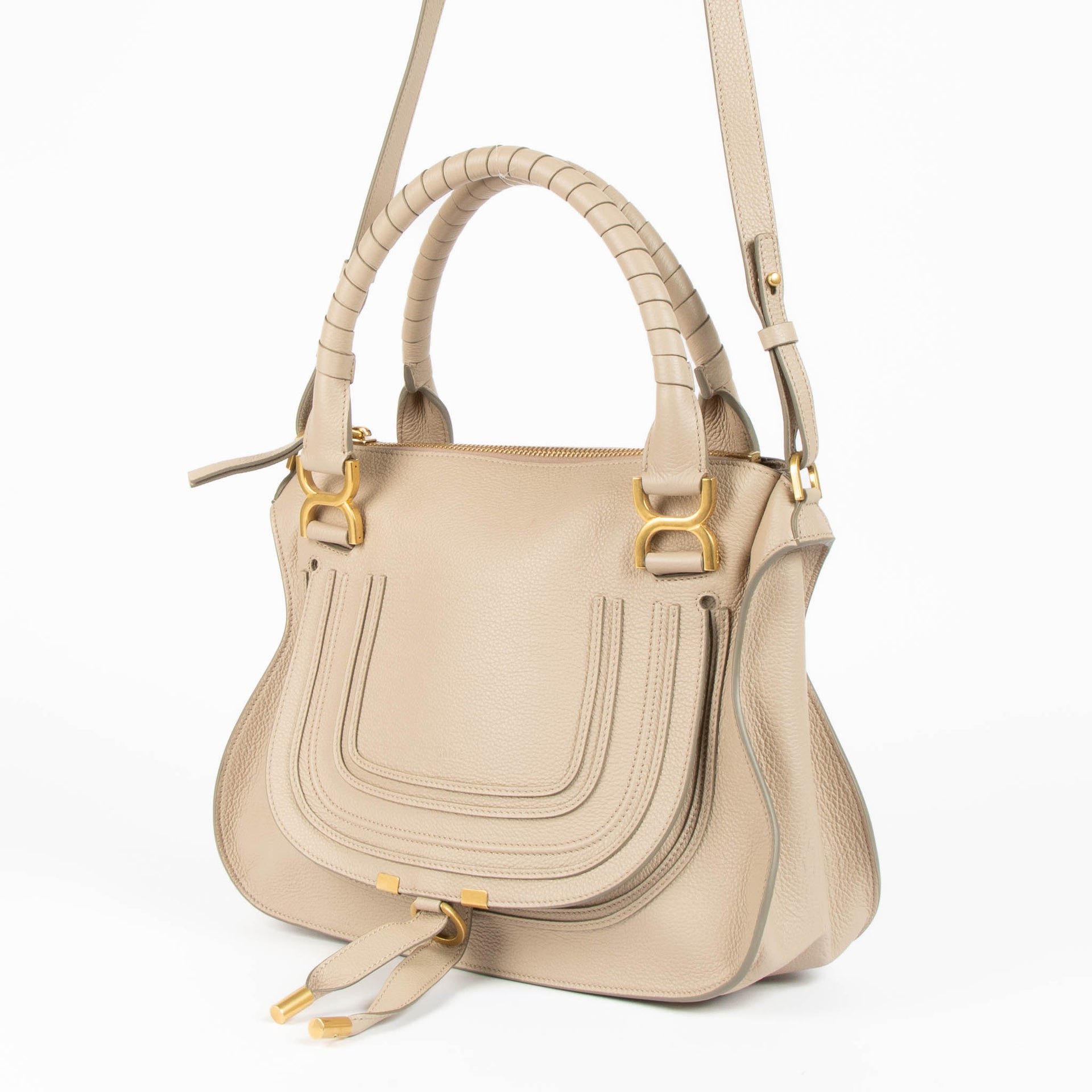 Sac Marcie moyen en cuir beige Chloé
