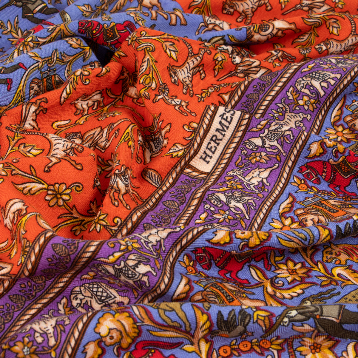 Shop this authentic Hermes Red Chasse En Inde 140 Shawl pre-loved by Labellov.com