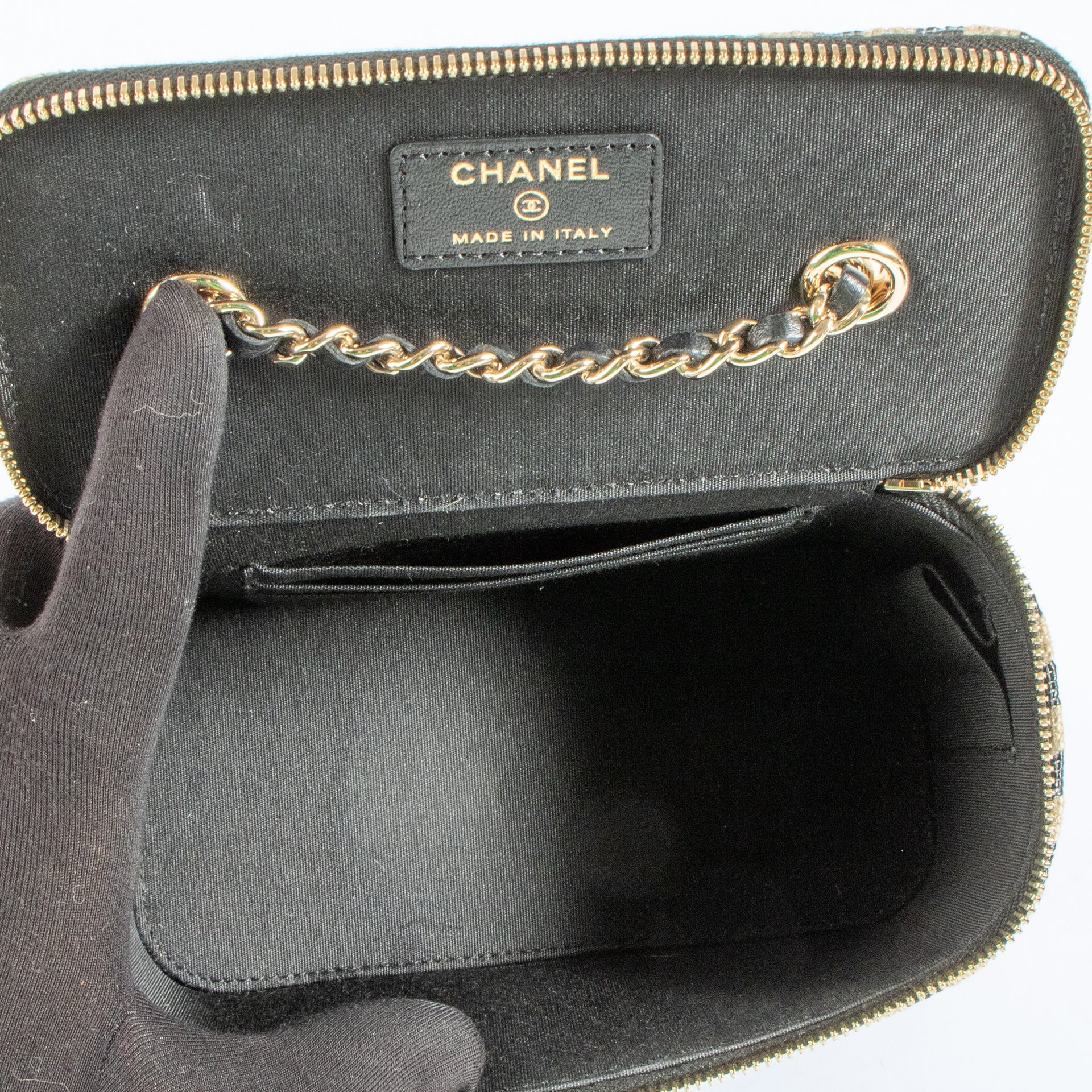 Chanel Striped Raffia Long Vanity With Chain Bag