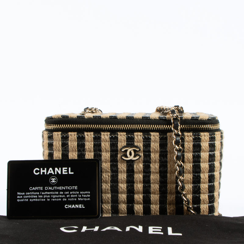 Chanel Striped Raffia Long Vanity With Chain Bag