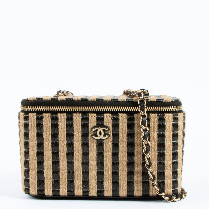 Chanel Striped Raffia Long Vanity With Chain Bag