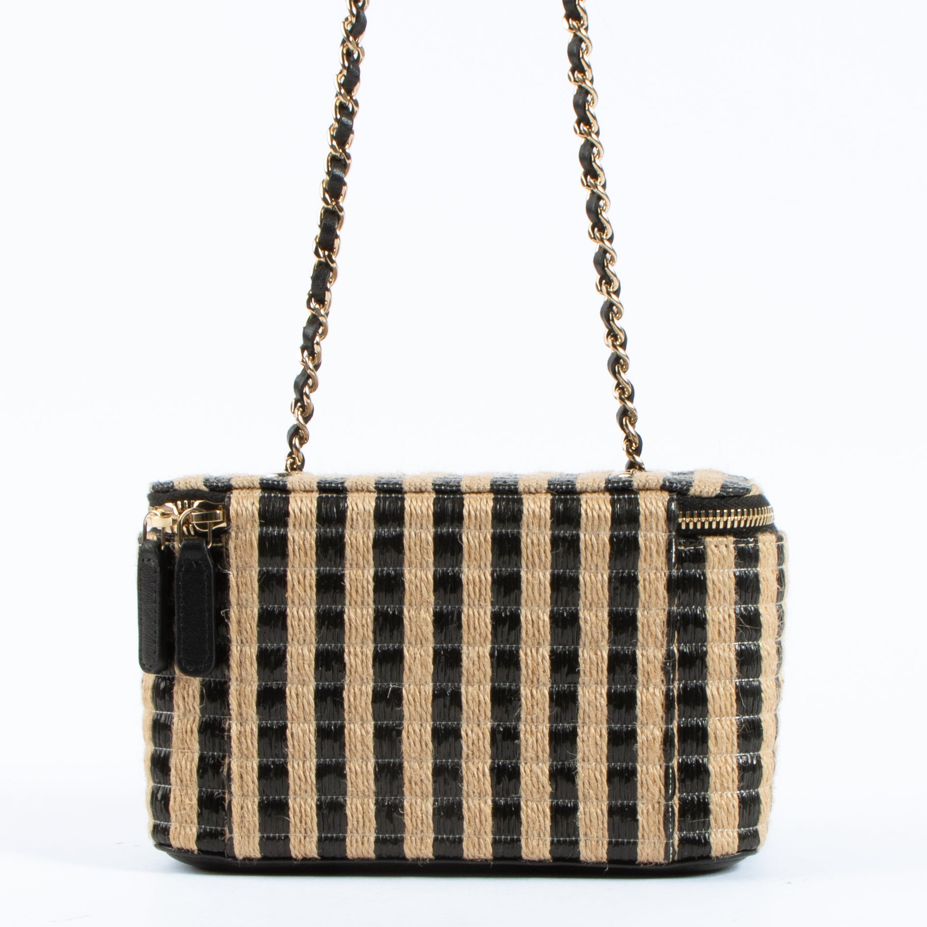 Chanel Striped Raffia Long Vanity With Chain Bag