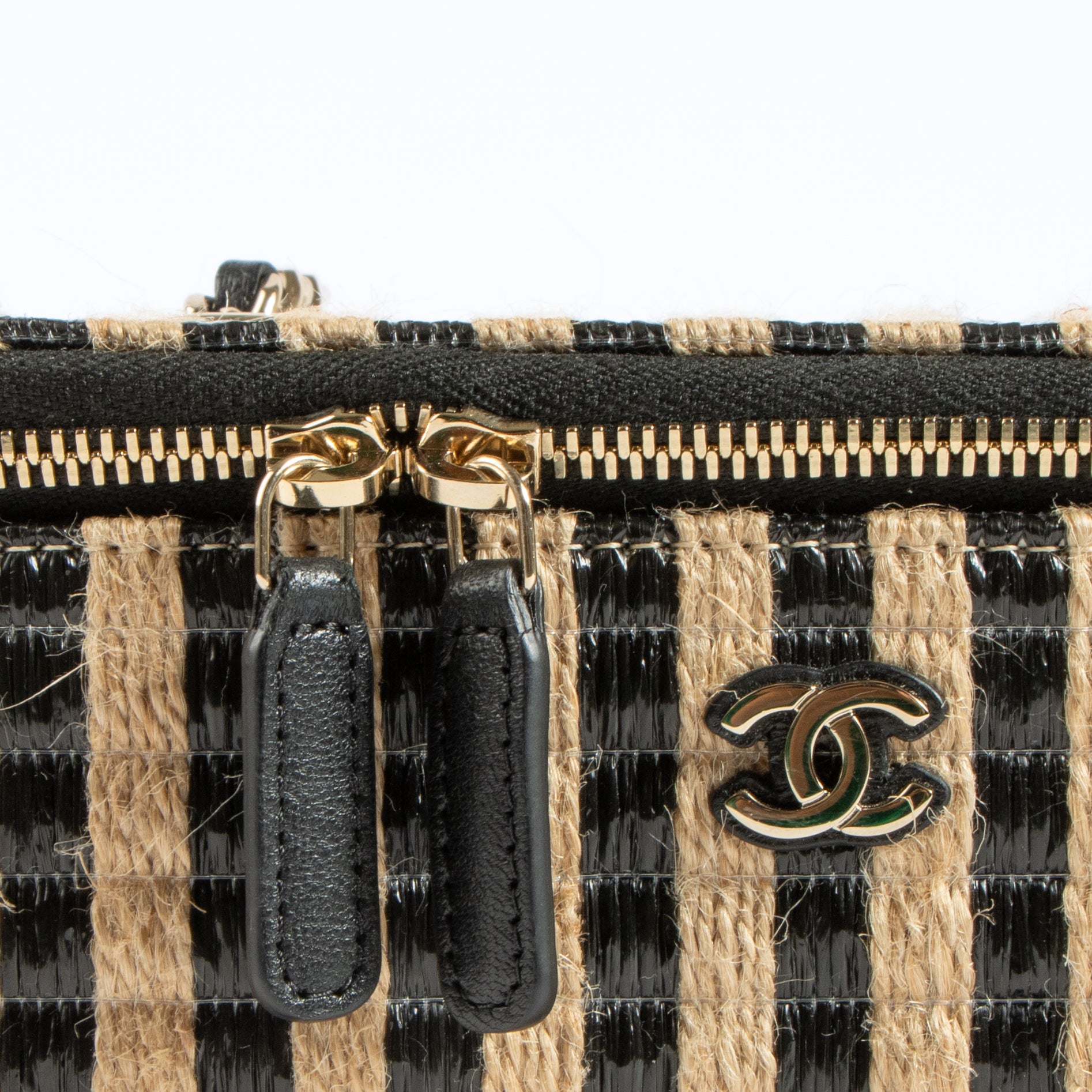 Chanel Striped Raffia Long Vanity With Chain Bag