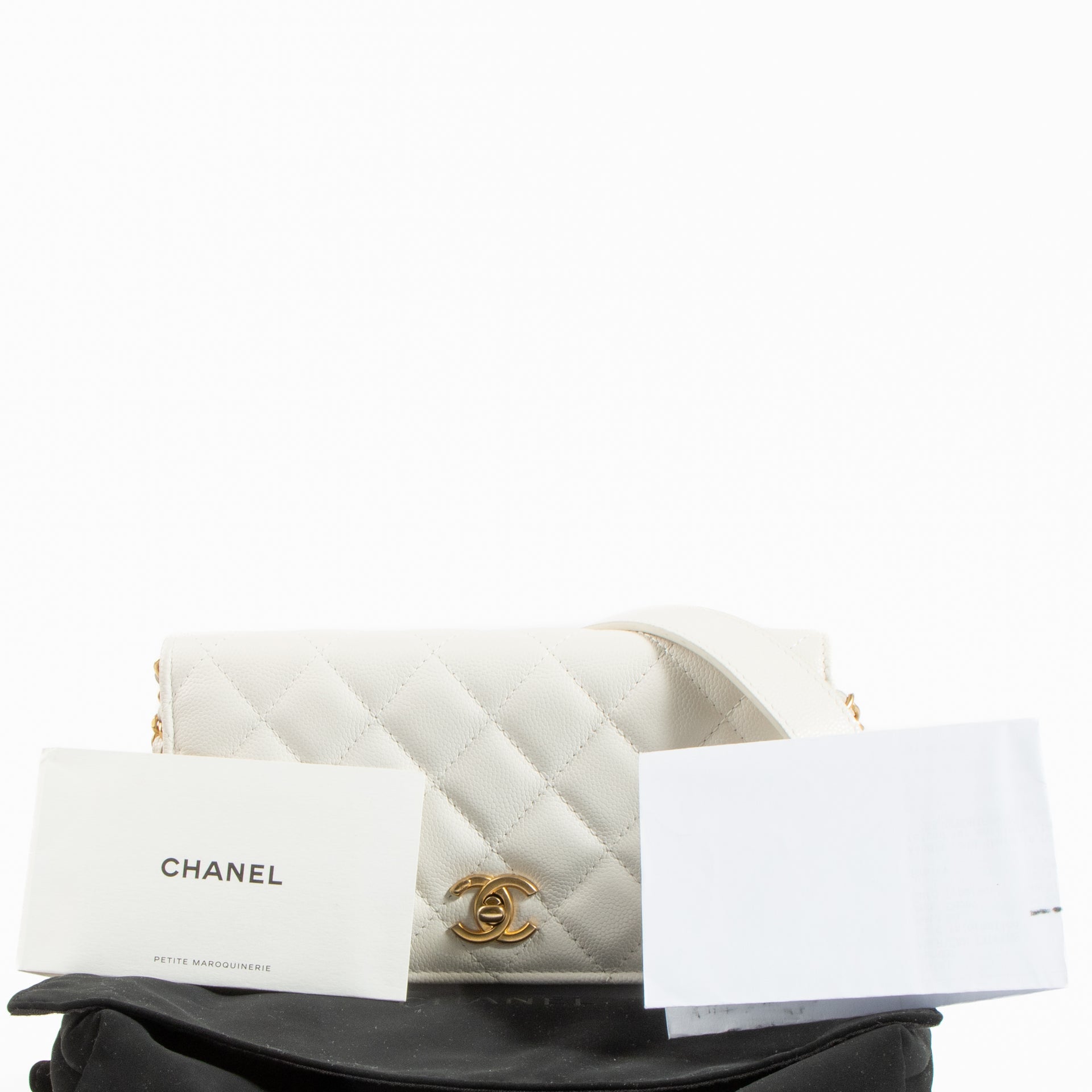 Chanel White Caviar Twist Your Buttons Wallet on Chain