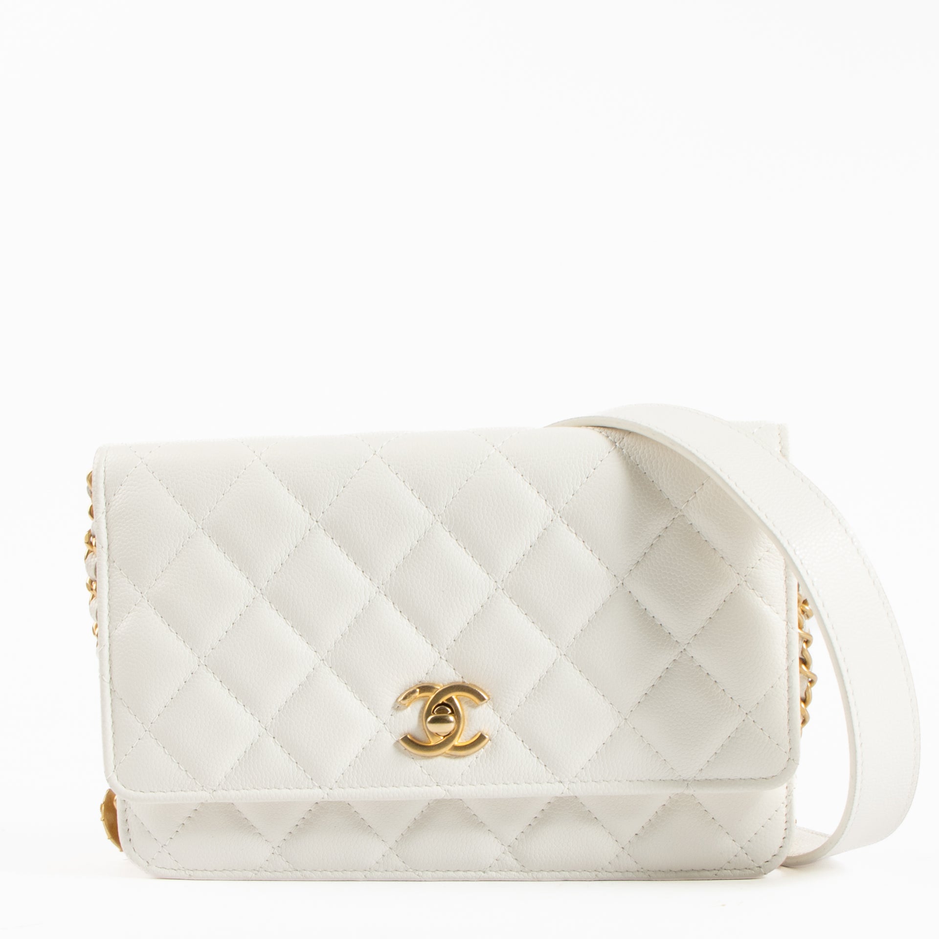 Chanel White Caviar Twist Your Buttons Wallet on Chain