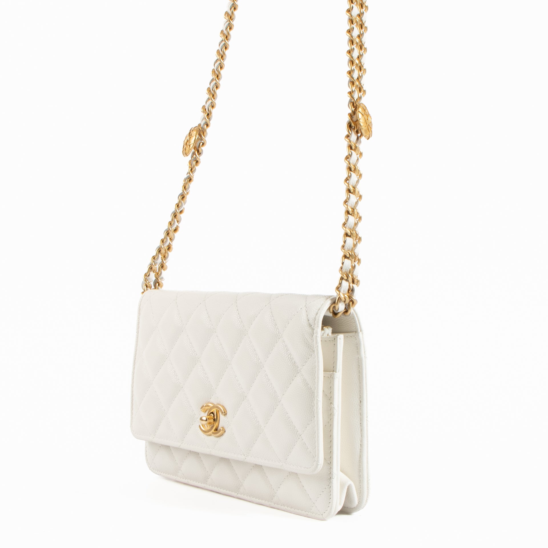 Chanel White Caviar Twist Your Buttons Wallet on Chain