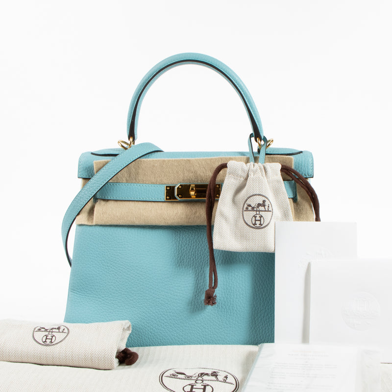 Hermès Kelly 28 Bleu Atoll Clemence GHW